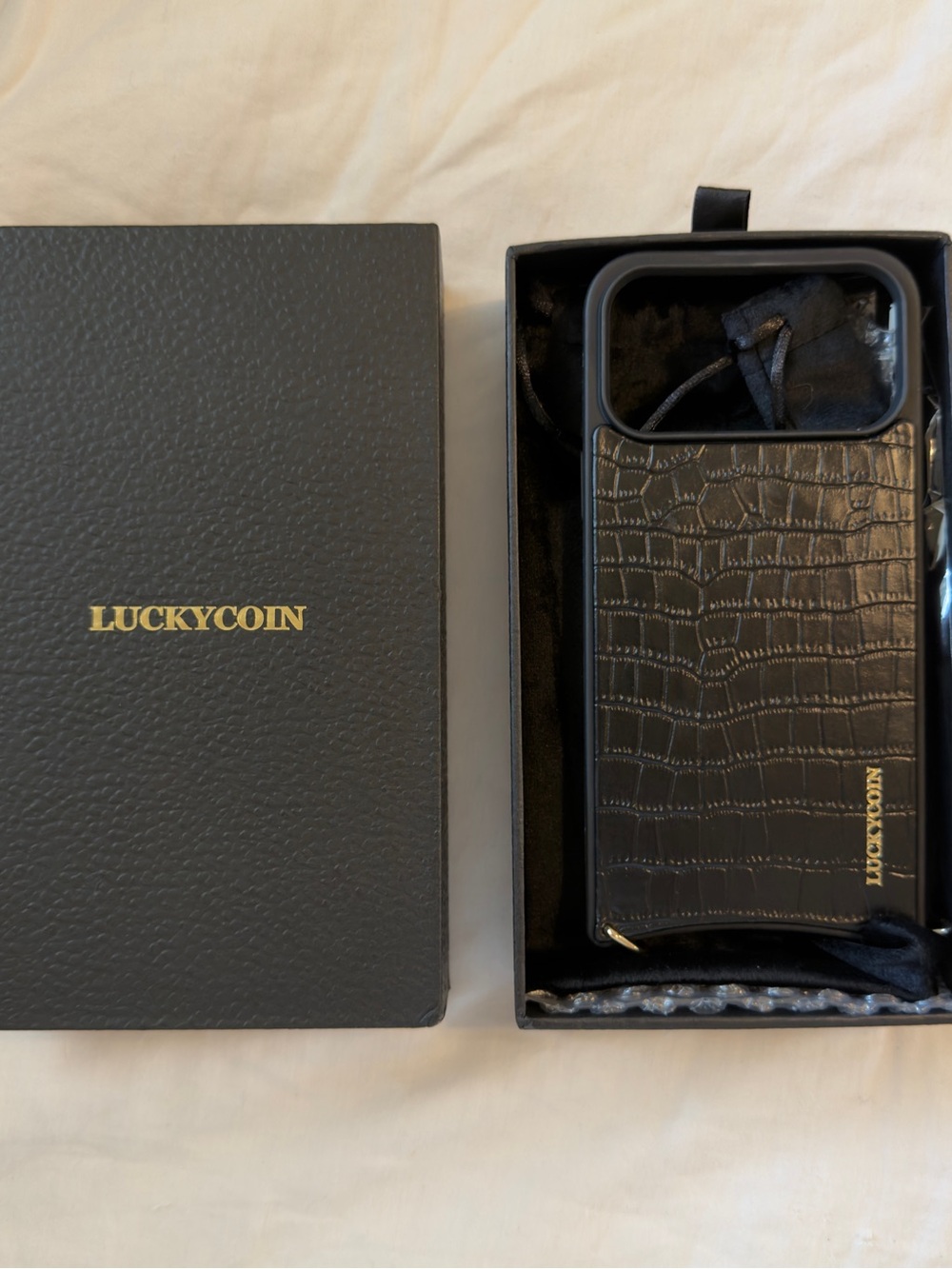 Lucky Brand Black Croc-Embossed Leather Phone Case with strap